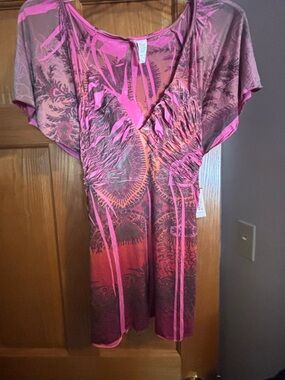Pink and Coral Printed V-Neck Tunic